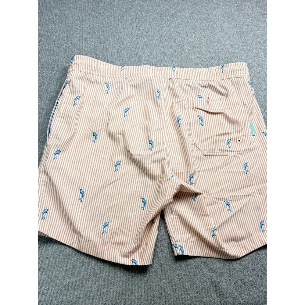 Bonobos Men's Narwhal Print Swim Trunks Shorts Pink White Stripped Small